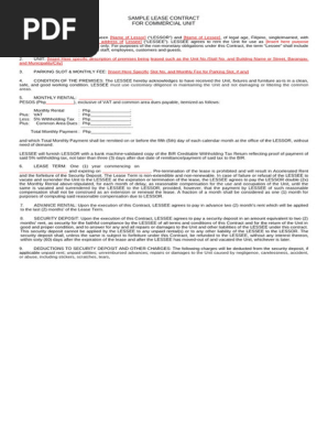 Lease Contract for Commercial Unit Sample