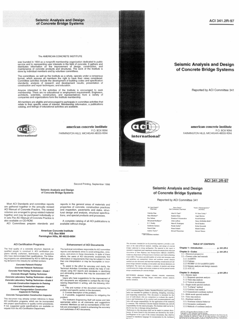 Aci 341 2r 97 1998 seismic analysis and design of concrete bridge