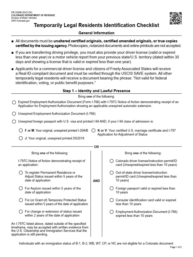 Temporarily Legal Residents Identification Checklist | PDF