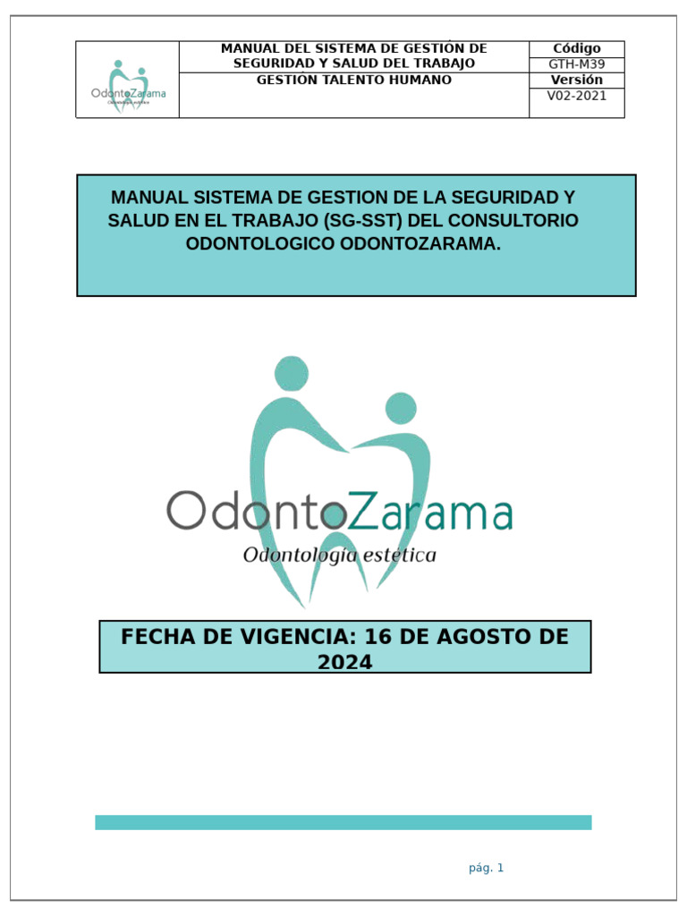 Manual Sistema de Gestion de La Seguridad y Salud en El Trabajo | PDF