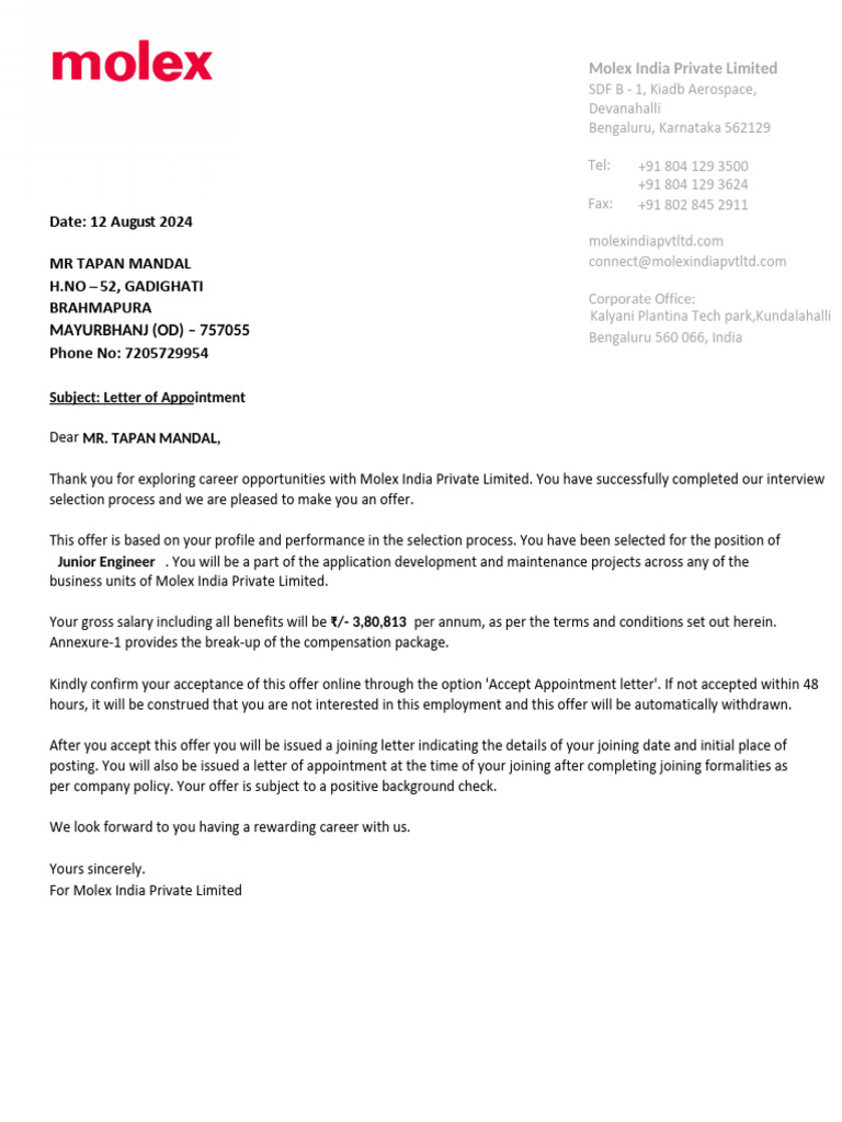 TAPAN MANDAL-Appointment-Letter | PDF