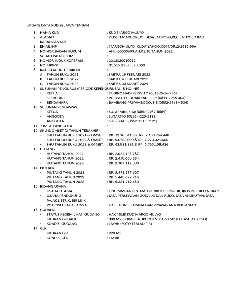 Update data kud se jawa tengah pdf