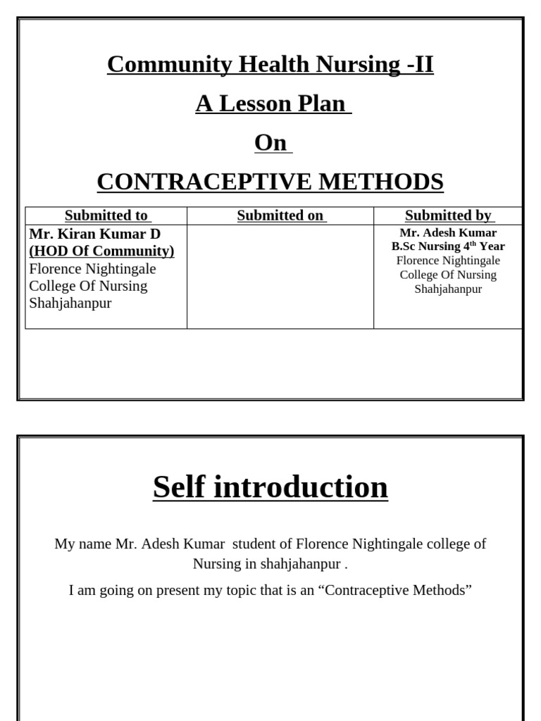 Contraceptive Methods Lesson Plan | PDF | Family Planning | Career & Growth
