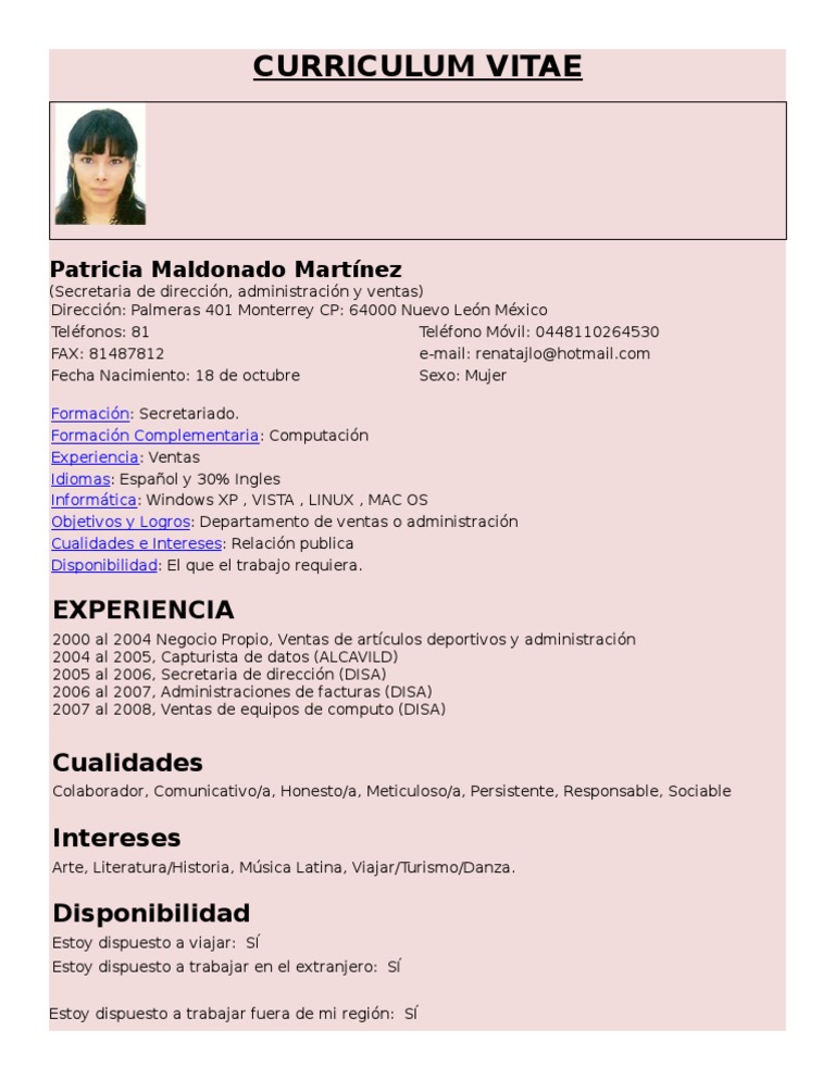 Formato curriculum vitae en word image