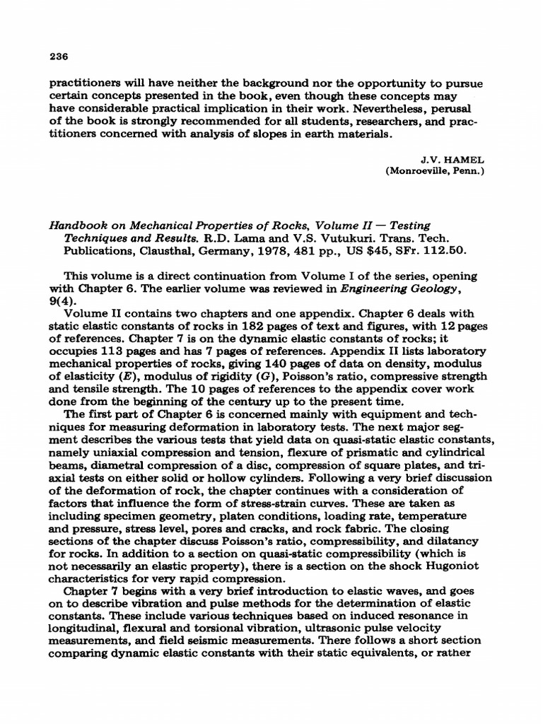Handbook On Mechanical Properties o F Rocks, Volume H - Testing ...