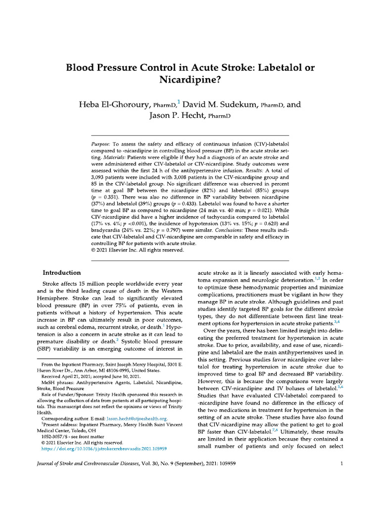Blood pressure control in acute stroke labetalol or pdf