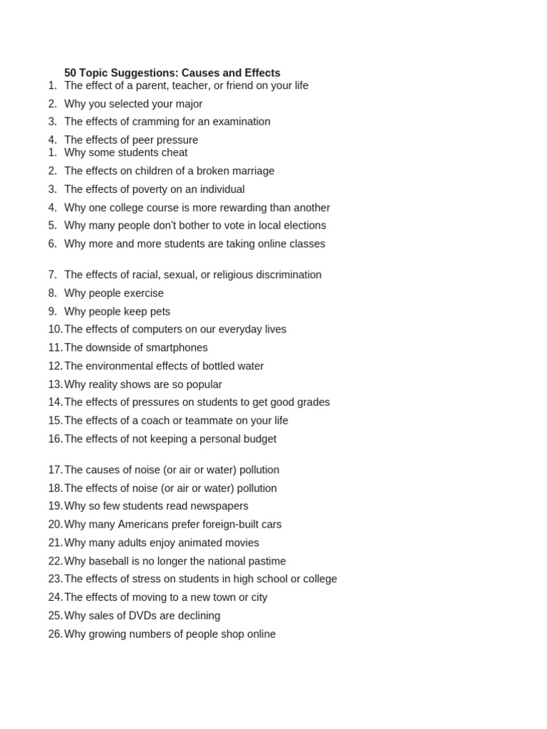 50 Topic Suggestions For Paragraph | PDF