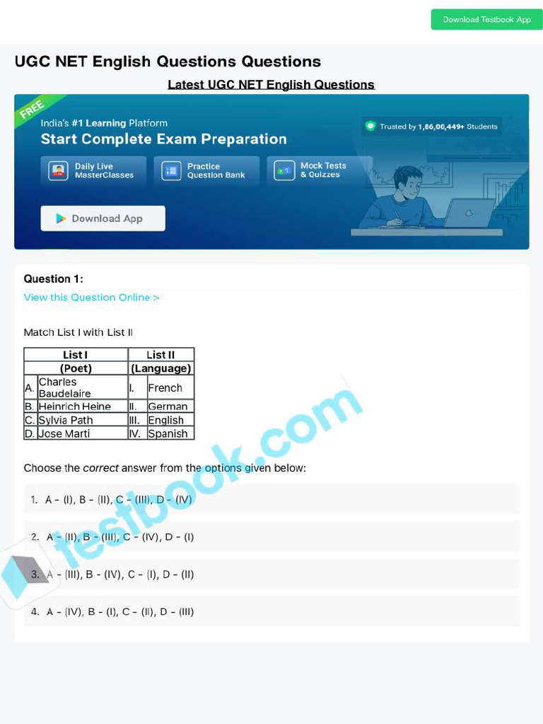 Ugc Net English Questions | PDF