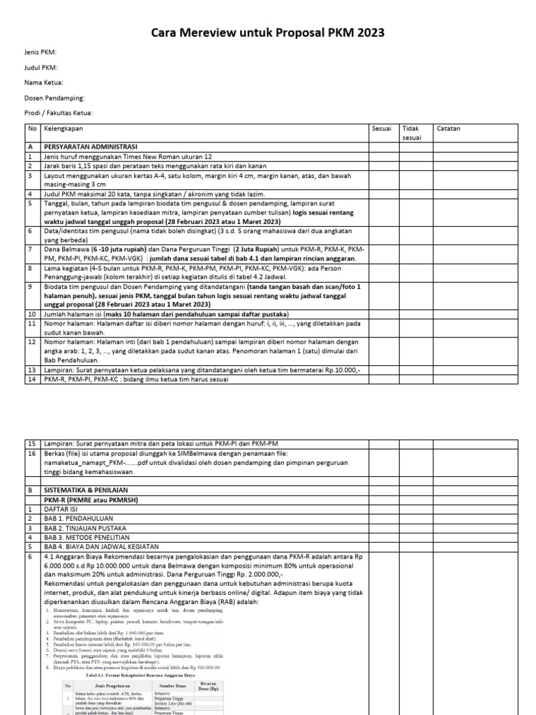 Borang Review Proposal PKM 2023 | PDF