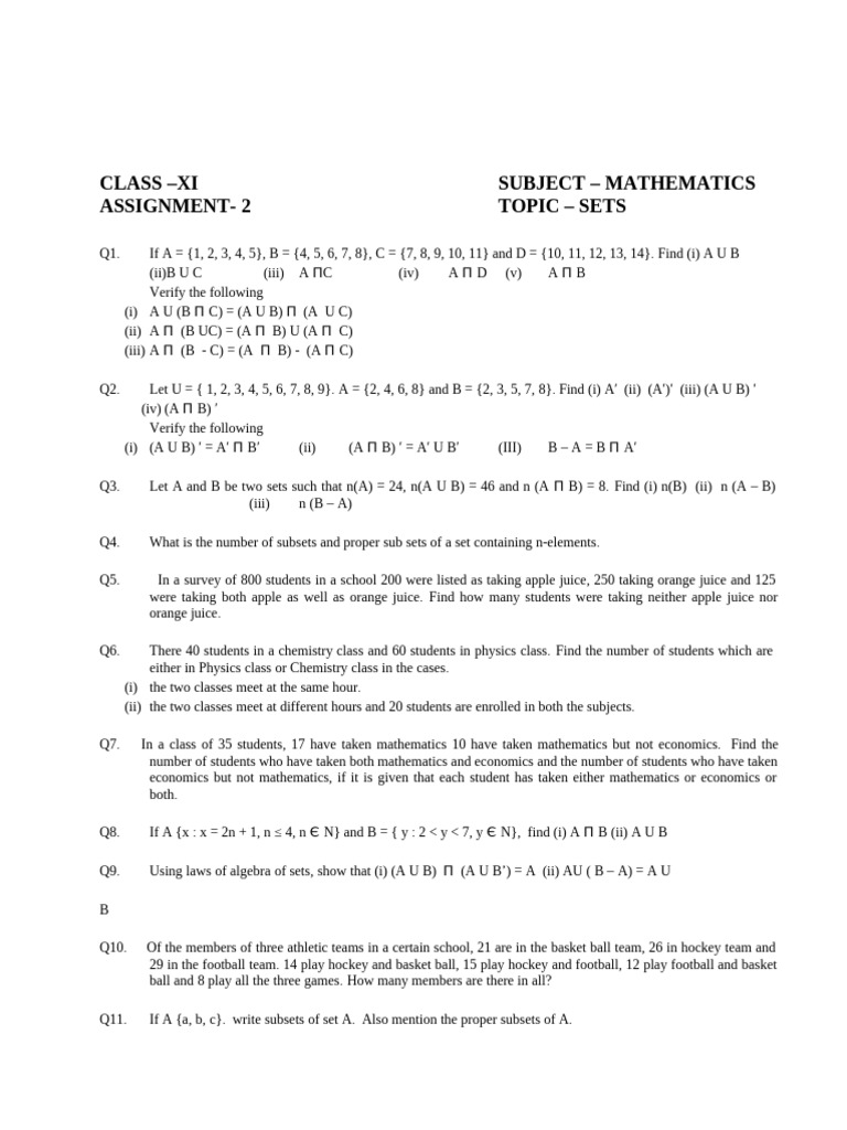 CBSE Class 11 Mathematics Worksheet | PDF