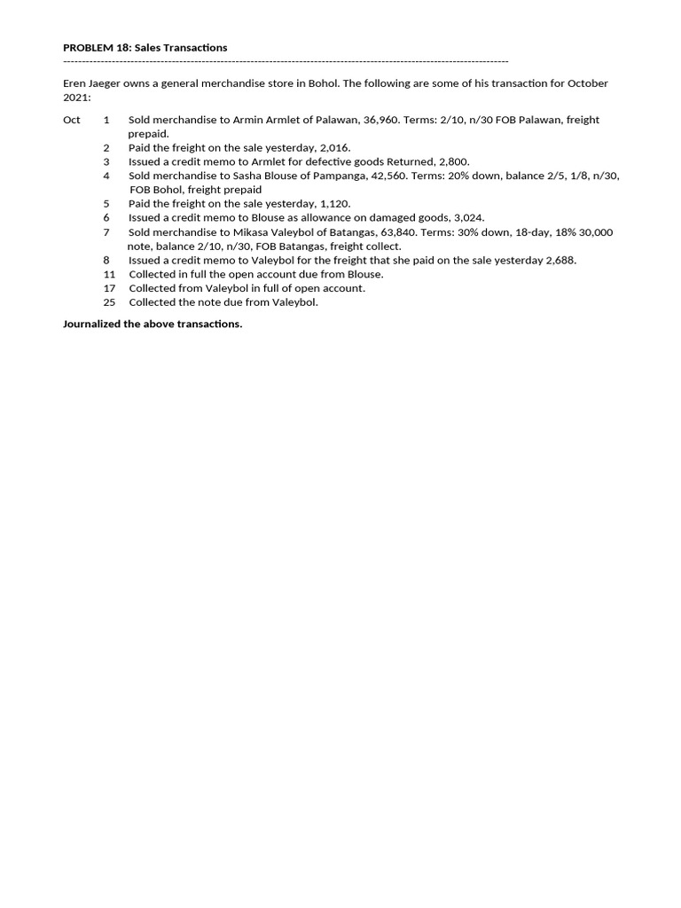 PROBLEM 18 Sales Transaction | PDF