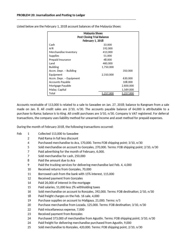 Problem 20 merchandising journalization and posting to ledger pdf