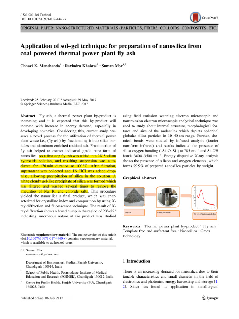 Application of Sol-Gel Technique For Preparation of Nanosilica From | PDF