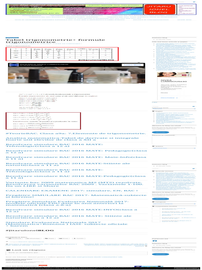 Tabel Trigonometrie+ Formule Trigonometrice - #JitaruIonelBLOG ...