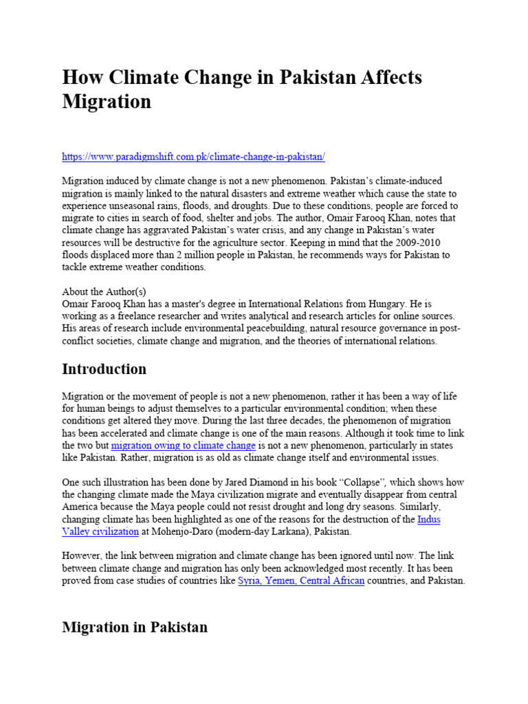 How Climate Change in Pakistan Affects Migration | PDF | Water Scarcity ...
