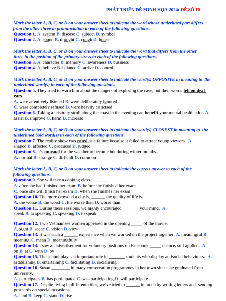 ĐỀ 10 + 11 | PDF