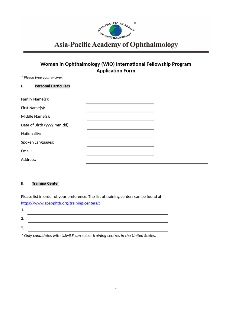 APAO WIO IFP - Application Form | PDF | Career & Growth