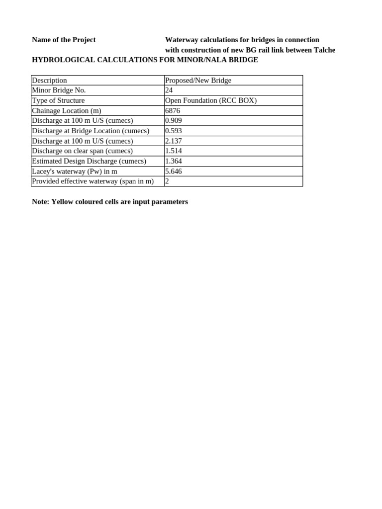 Waterway Calculations Minor Bridge | PDF