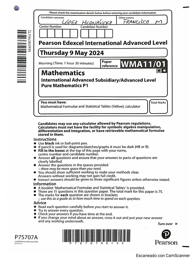 Pure Mathematics 1 (June 2024 Paper) | PDF