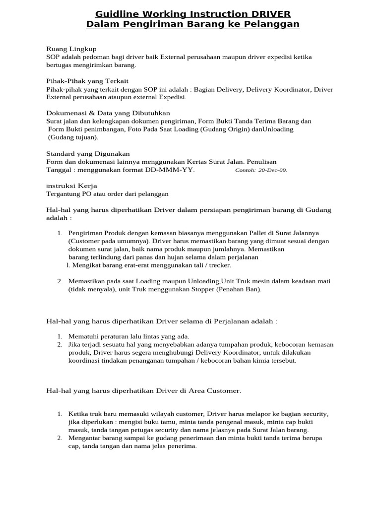 Working Instruction Driver | PDF