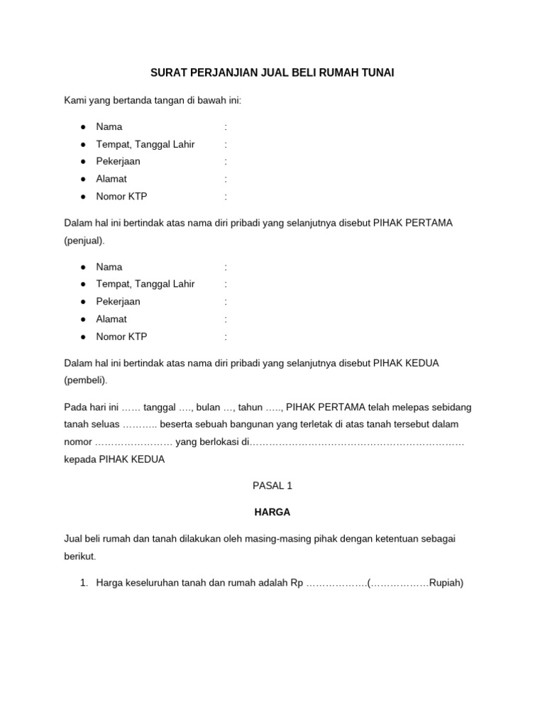 Surat Perjanjian Jual Beli Rumah Tunai | PDF