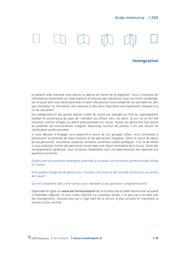 Aide Memoire 205 Immigration | PDF