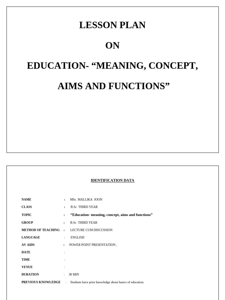 Lesson Plan On Education | PDF
