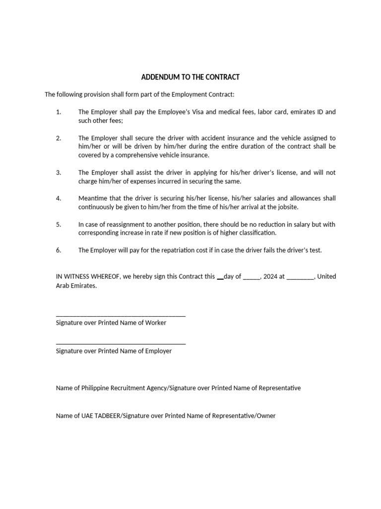 Employment Contract Addendum for Drivers | PDF | Business | Law
