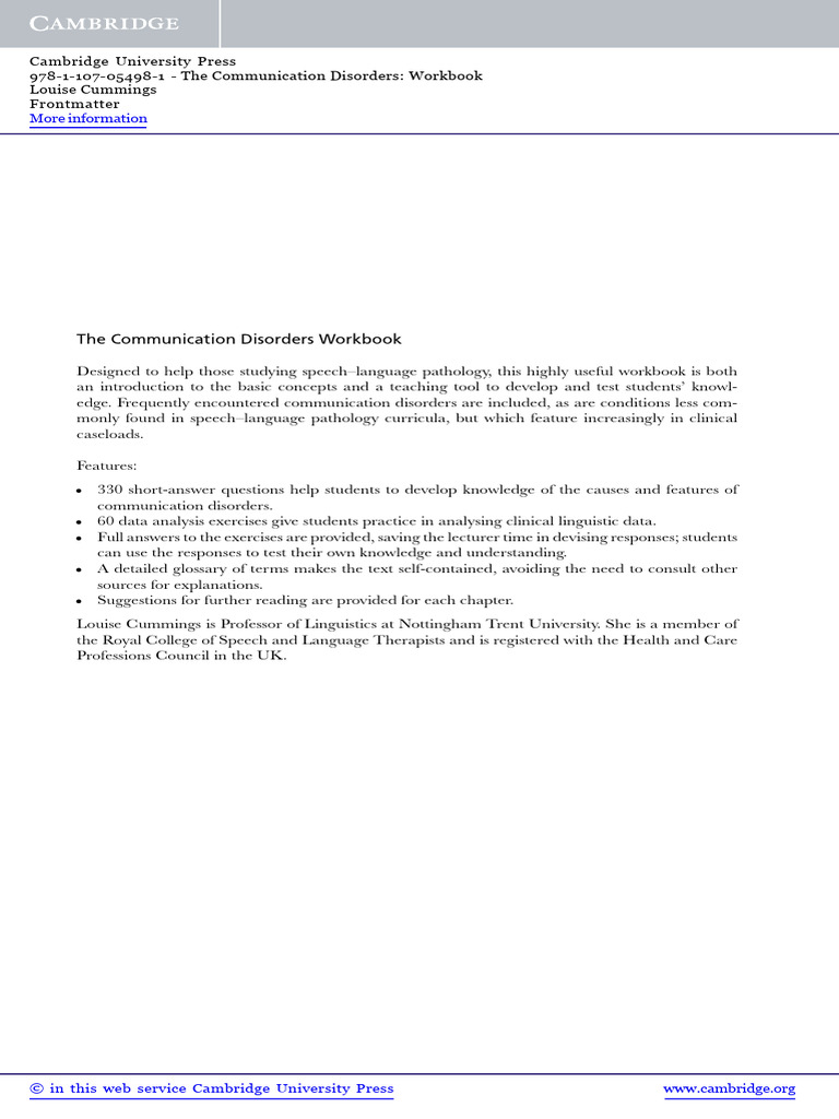 The Communication Disorders Workbook 1nbsped 9781107295117 - Compress | PDF
