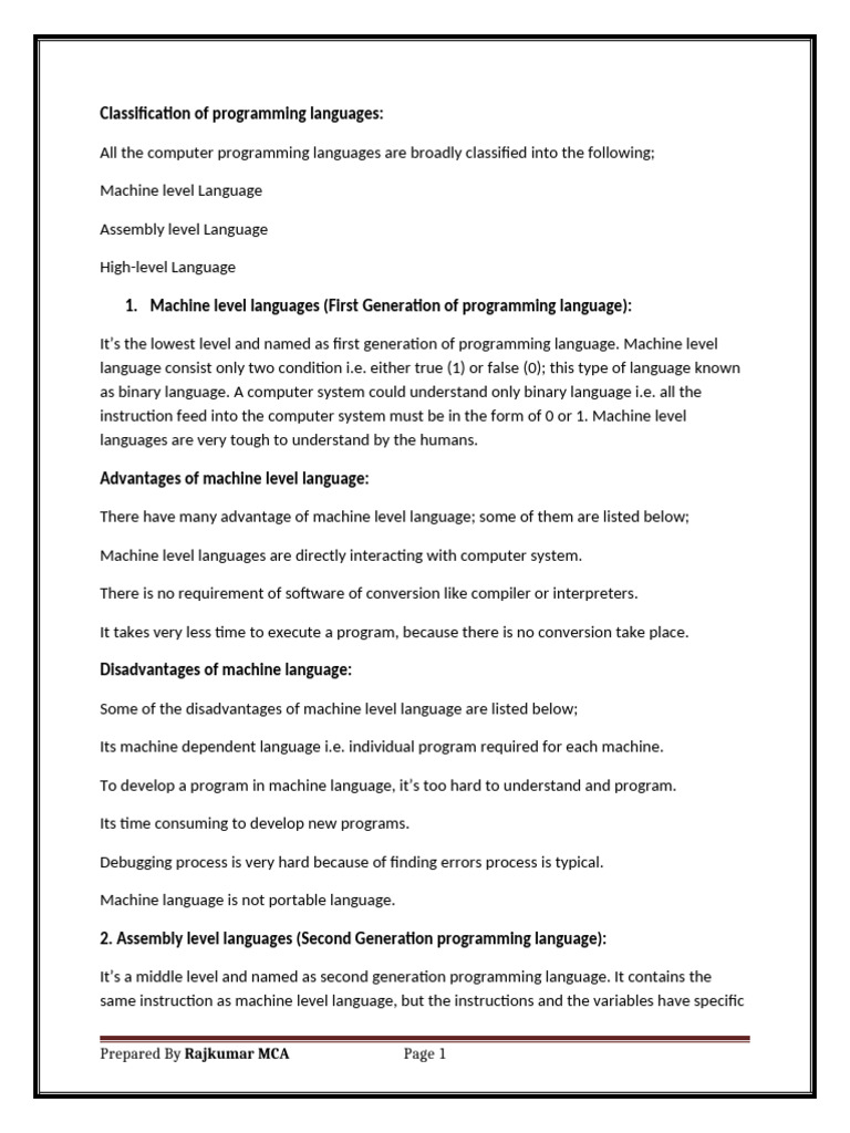 Classification of Programming Languages | PDF