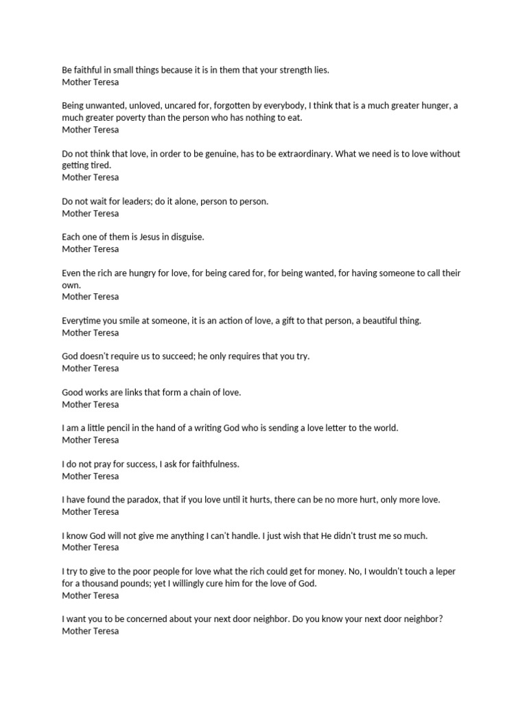 Mother Theresa's Quotes | PDF, image size:768x1024