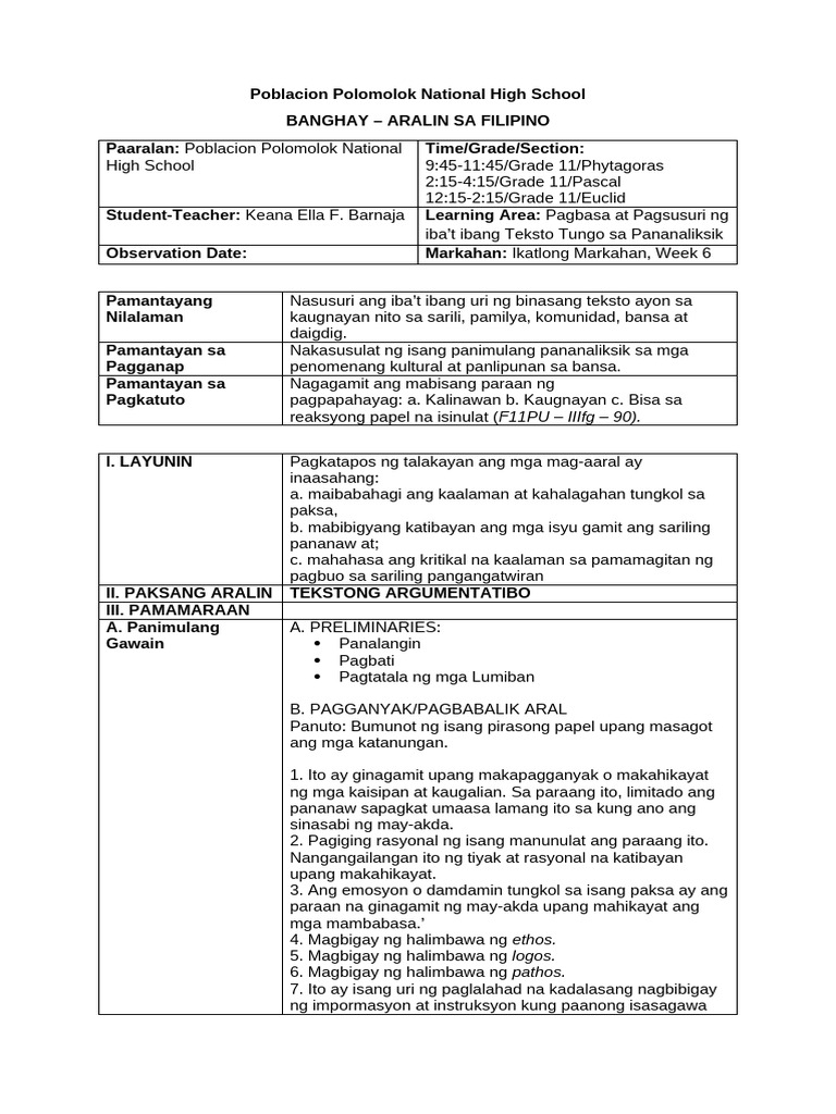 4th Lesson Plan FINAL | PDF