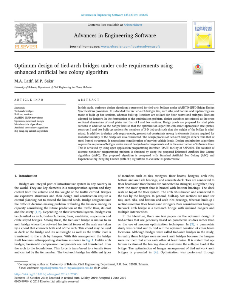 Optimum Design of Tied Arch Bridges Unde | PDF