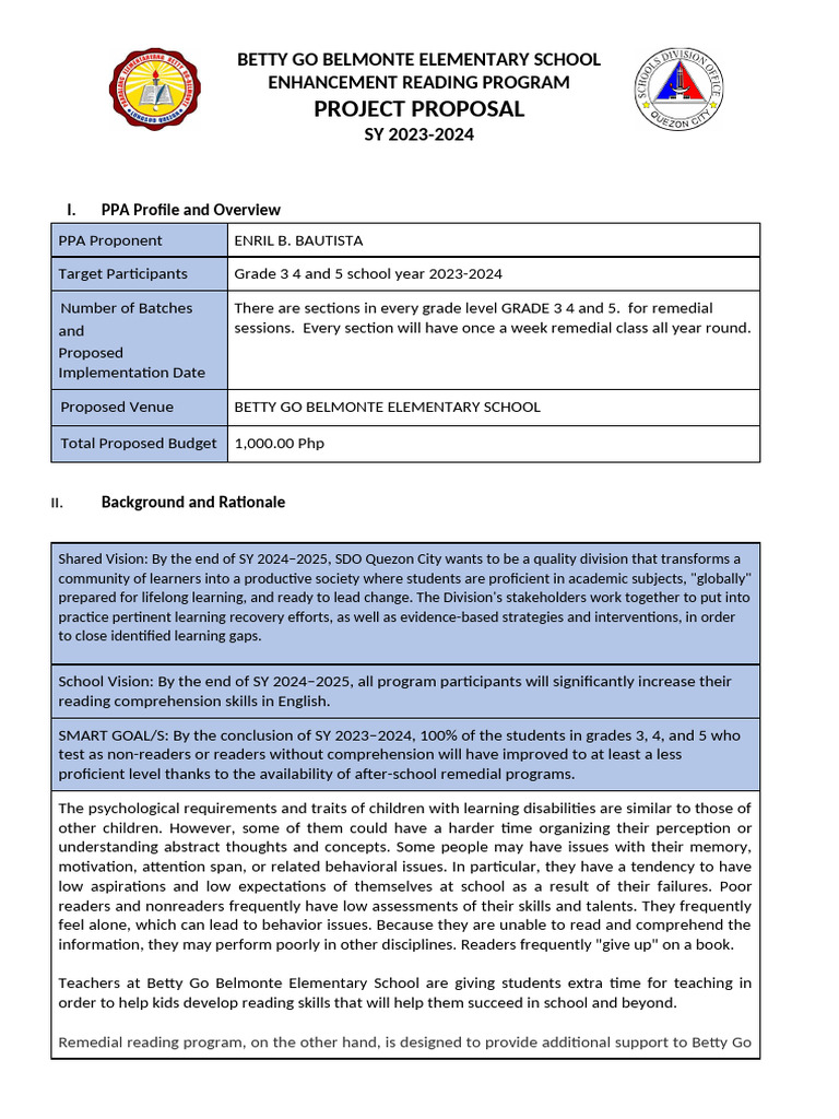 Project Proposal Remidial Reading (English) 23-24 | PDF