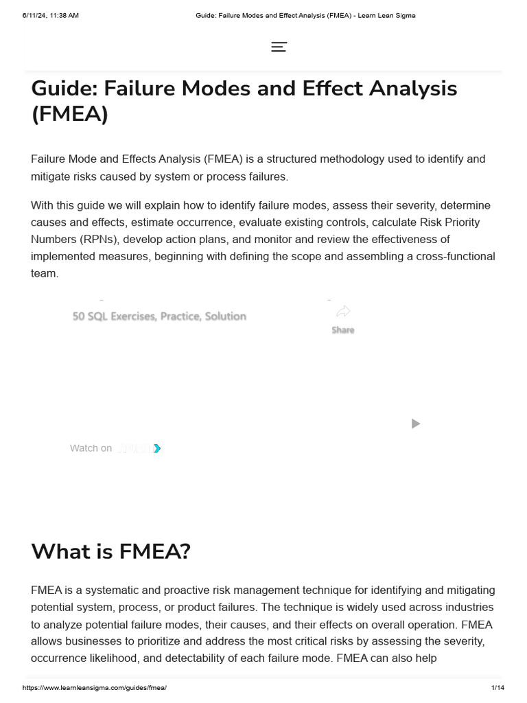 FMEA Guide for Lean Six Sigma | PDF | Risk | Business