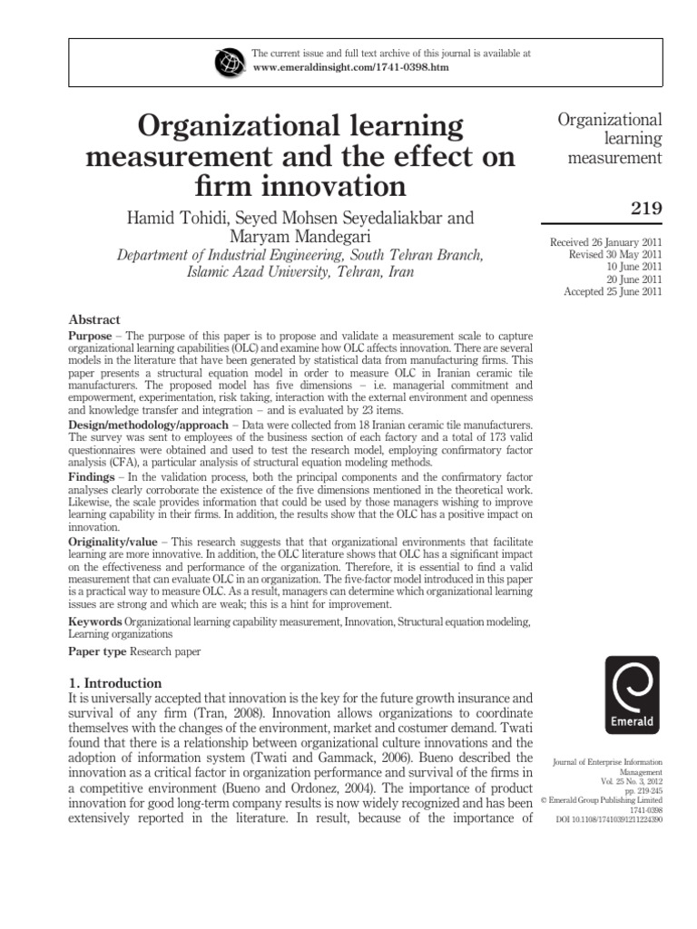 Organizational Learning Measurement and The Effect On Firm Innovation | PDF