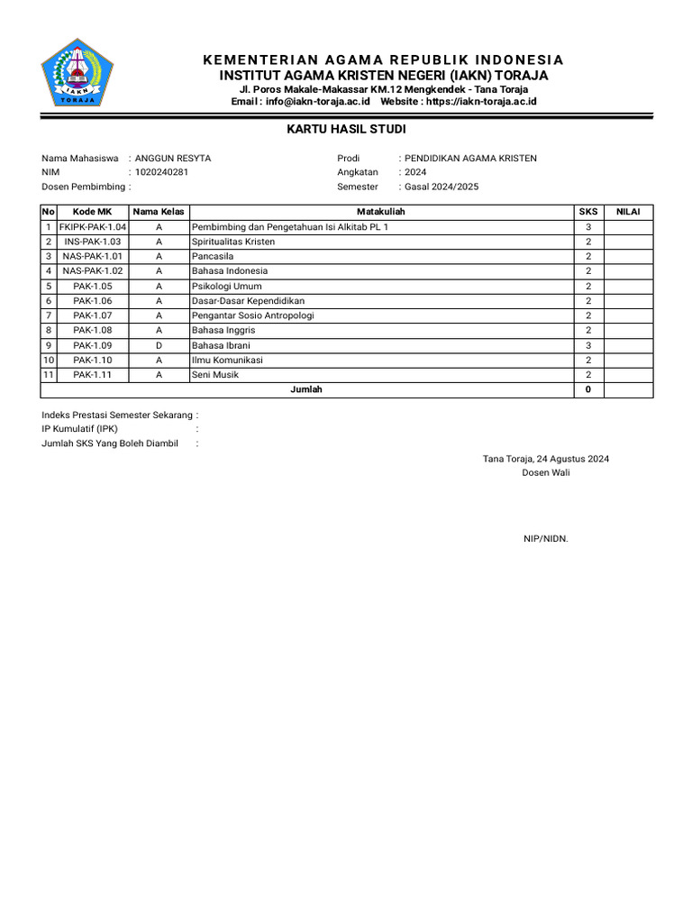 Cetak Kartu Hasil Studi Portal Akademik Pdf