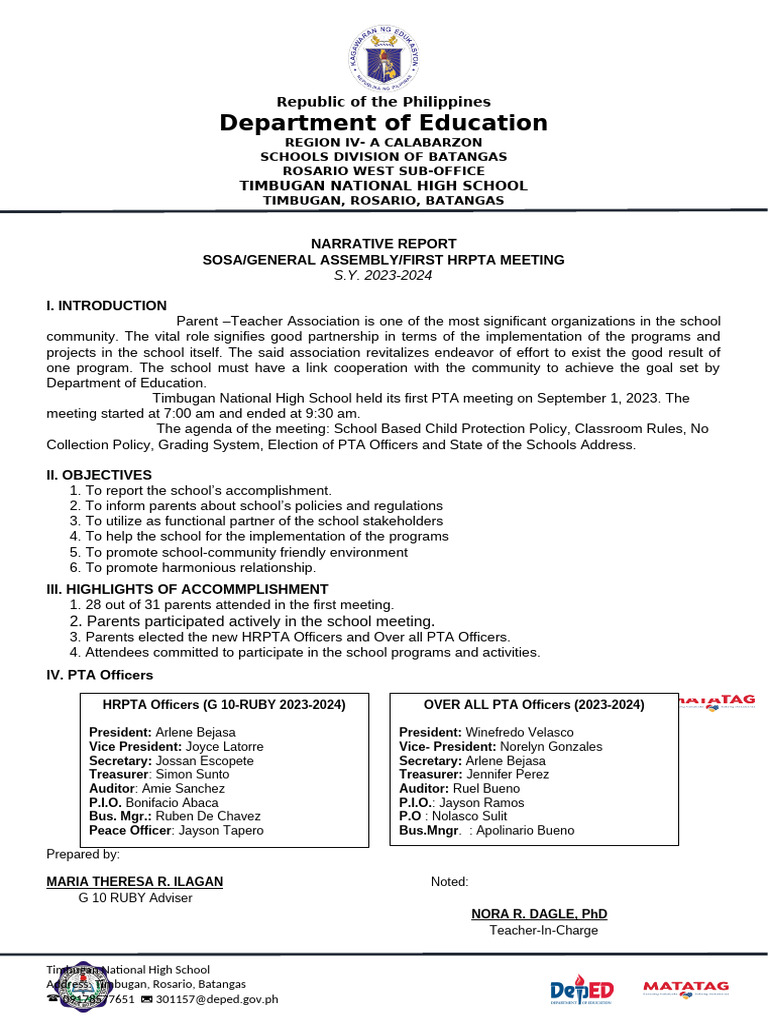 Narrative Pta 23-24 | PDF