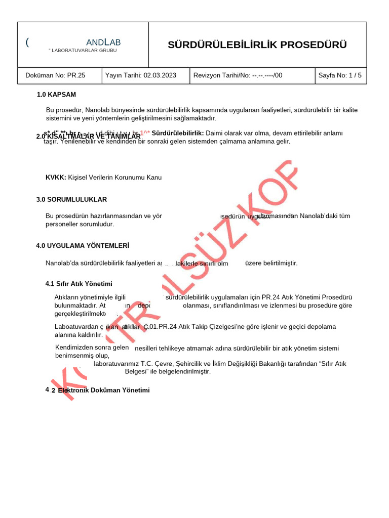 pr25 Surdurulebilirlik Proseduru | PDF
