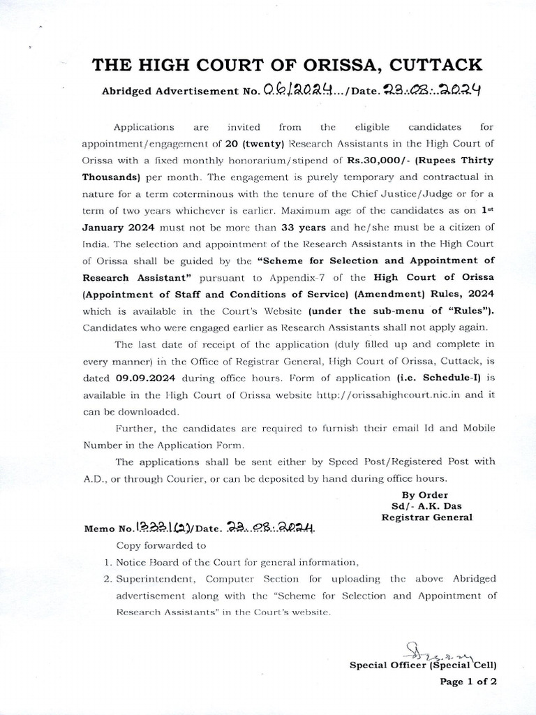 Research Assistant, High Court | PDF | Chief Justice Of The United ...