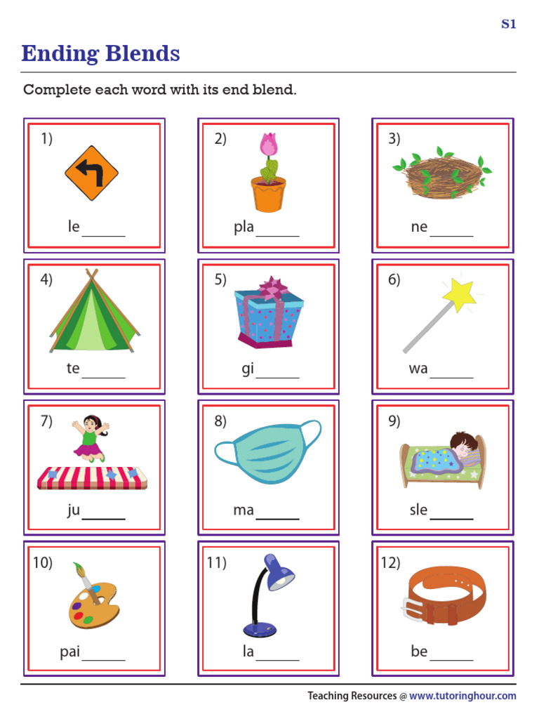 Identifying Final Blends Worksheet | PDF