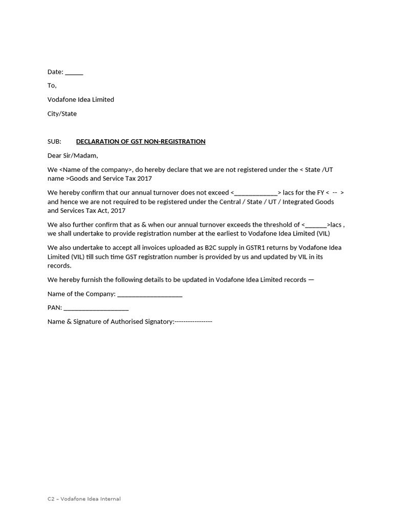 GST No Declaration Letter PDF