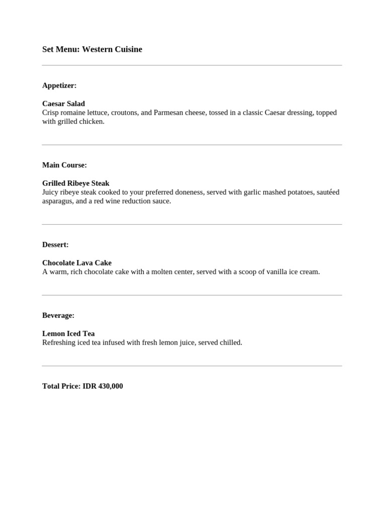 Set Menu Prices: Western & Asian Cuisine | PDF | Thai Cuisine | Salad