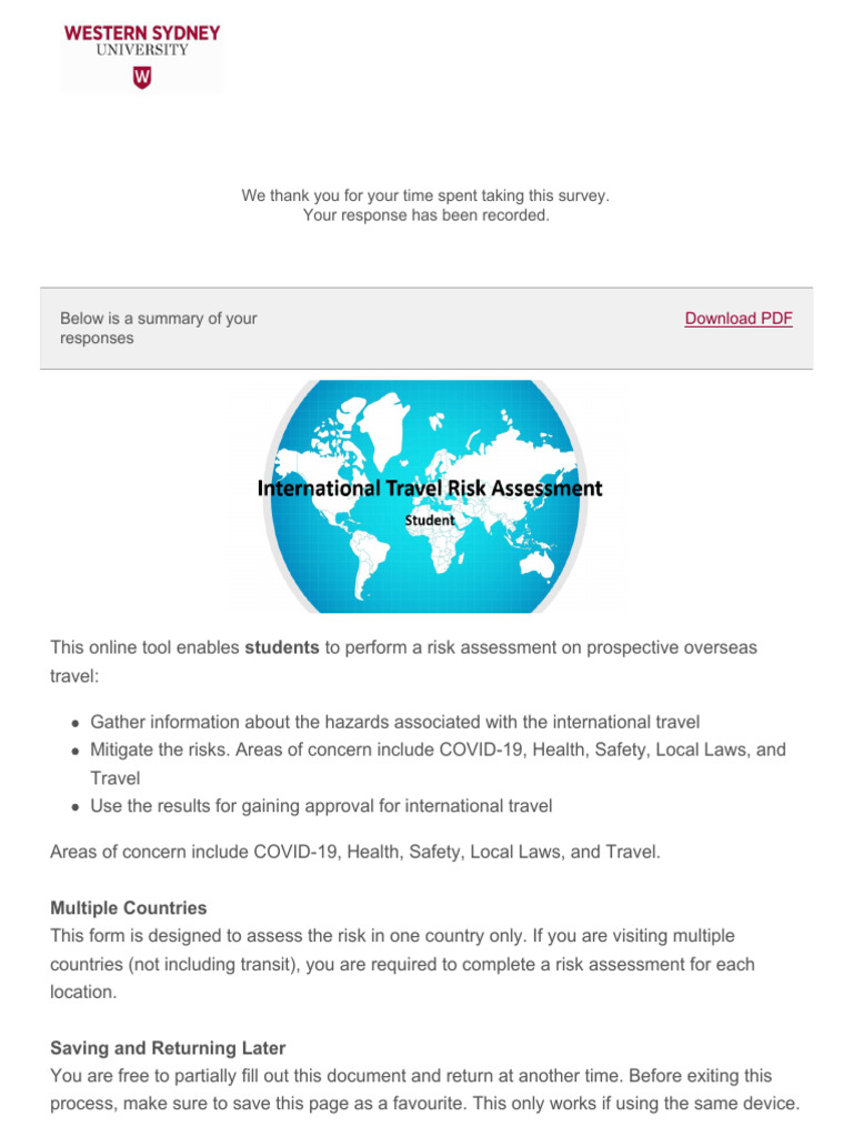 International Travel Risk Assessment | PDF