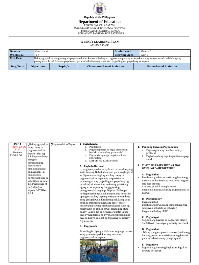 Q4 Esp Week 1-4 | PDF