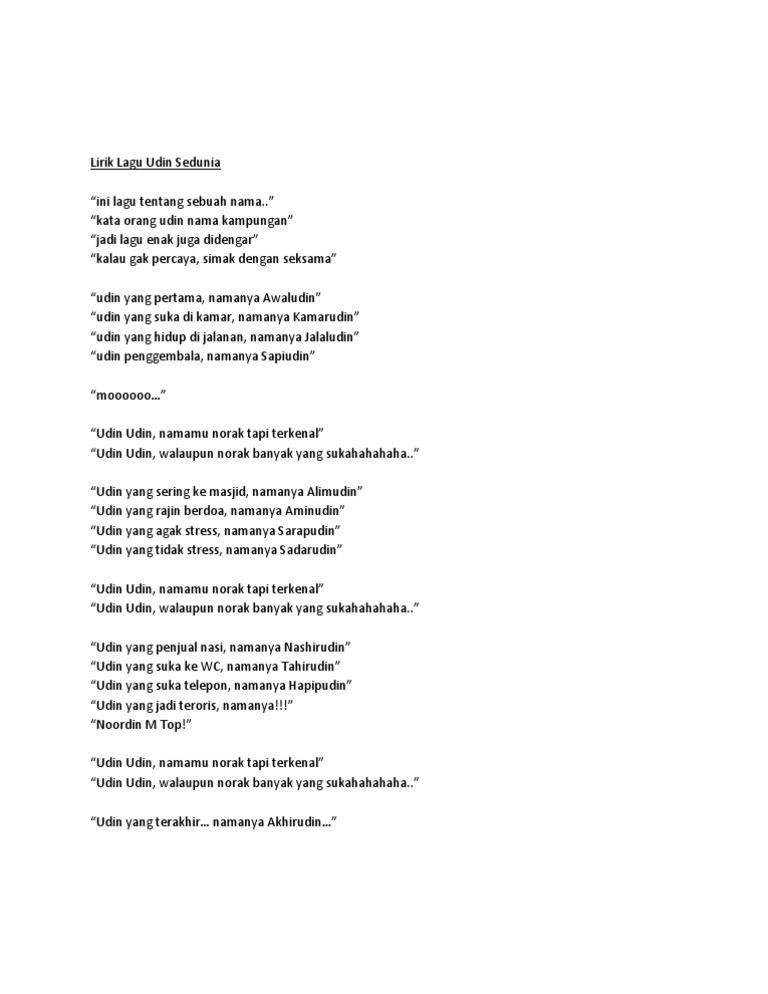 Lirik Lagu Udin Sedunia