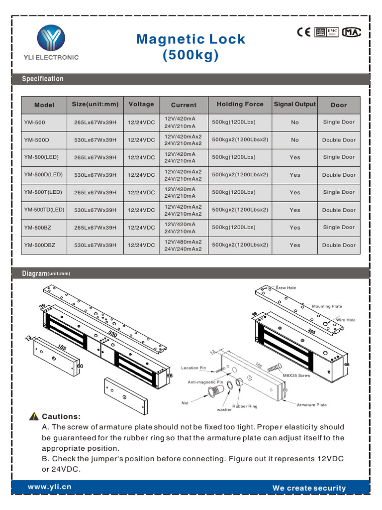 Magnetic Lock (500kg) : Specification | PDF