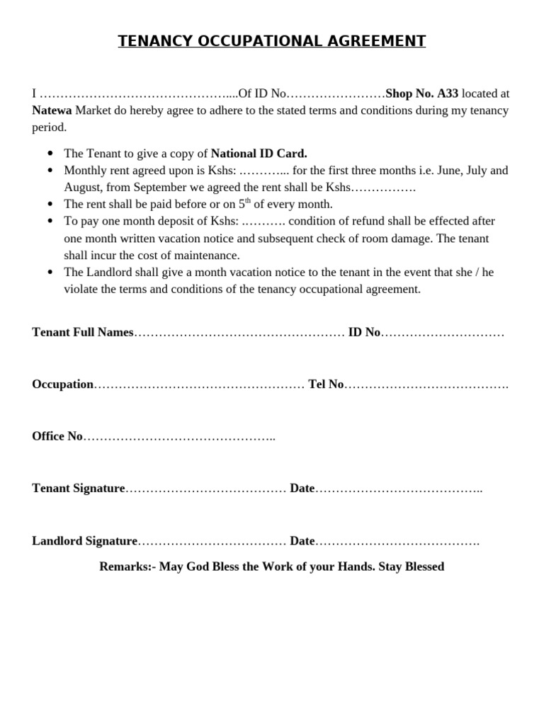 Occupational Tenancy Agreement Details | PDF | Finance & Money ...