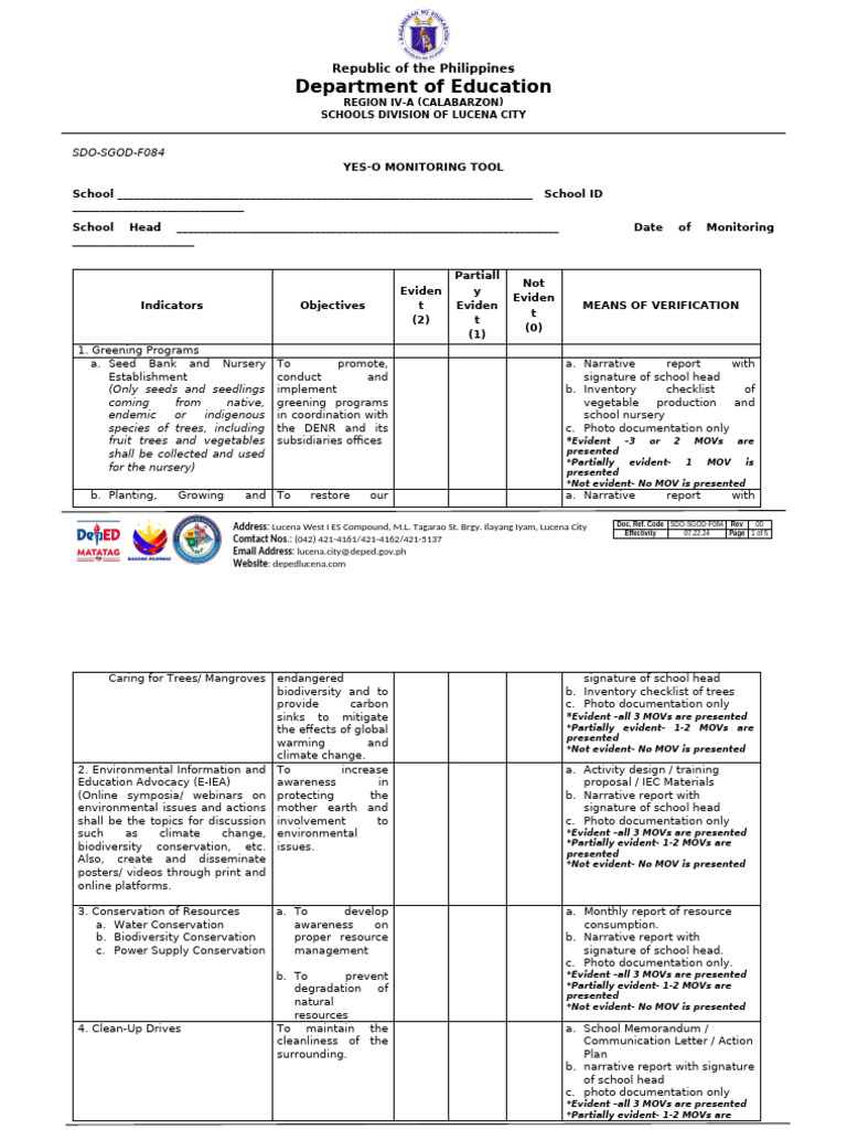 YES-O Monitoring Tool Overview | PDF | Natural Environment | Environment