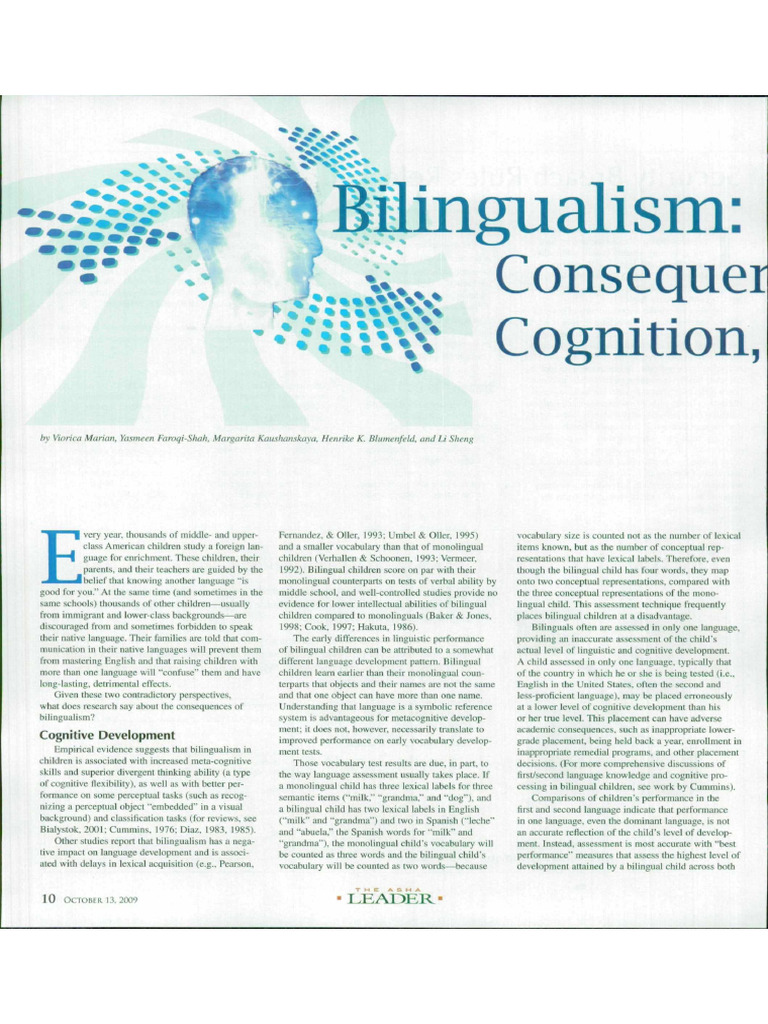 Bilingualism Consequences For Language: Cognition, Development and The ...